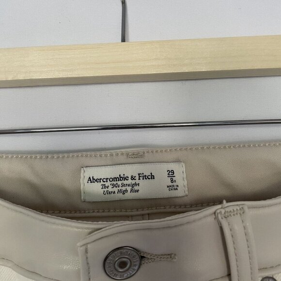 Abercrombie & Fitch white tan leather topped straight leg jeans size 29 cotton - Picture 4 of 6